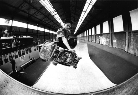 Tyrone Morehu performing a frontside air at Wellington's The Skate Pit, circa 1990.