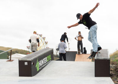 James Kingston backside Smith grinds during DuckBrewe 5 at the Rolling Meadows music festival.