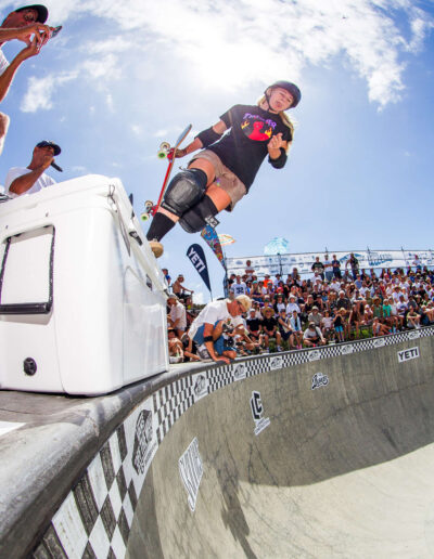 Keira Ellis, backside boneless on the Yeti cooler extension.