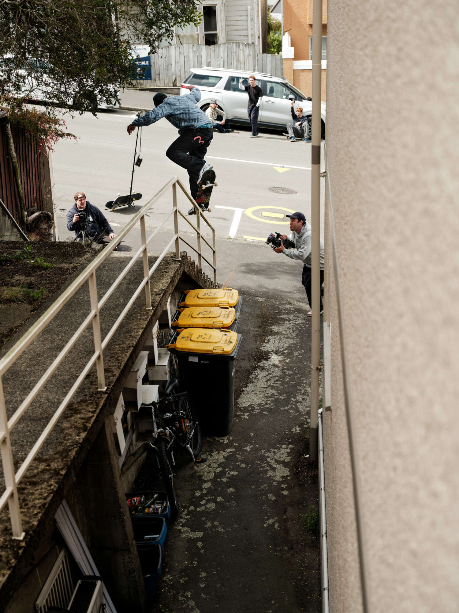 Ishod Wair does a backside overcrook in Dunedin, New Zealand while Joe Brook and Geoff Campbell document. Photo by Colin Evans.