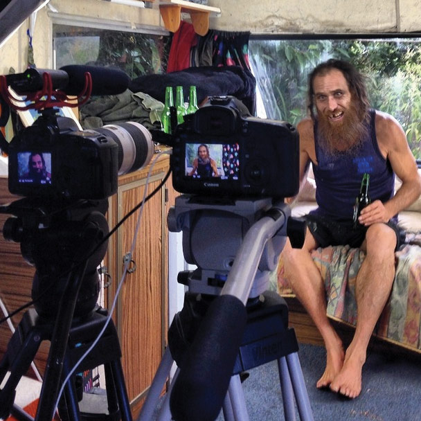 Lee-Interview-in-Caravan Lee Ralph being interviewed in a caravan for the Barefoot doco series.