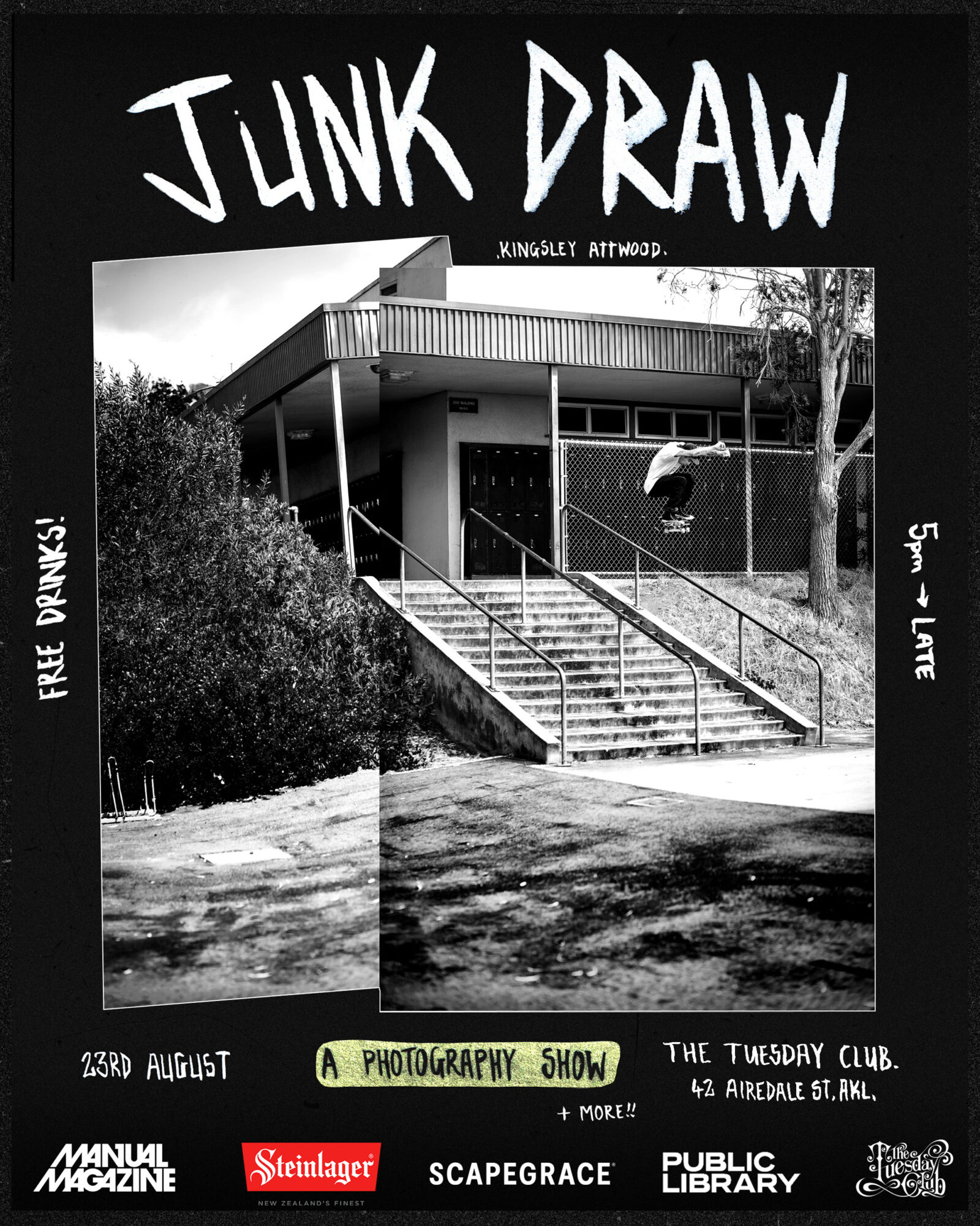 KingsleyJunkdraw Event Poster for Kingsley Attwood's "Junk Draw" exhibition at The Tuesday Club.