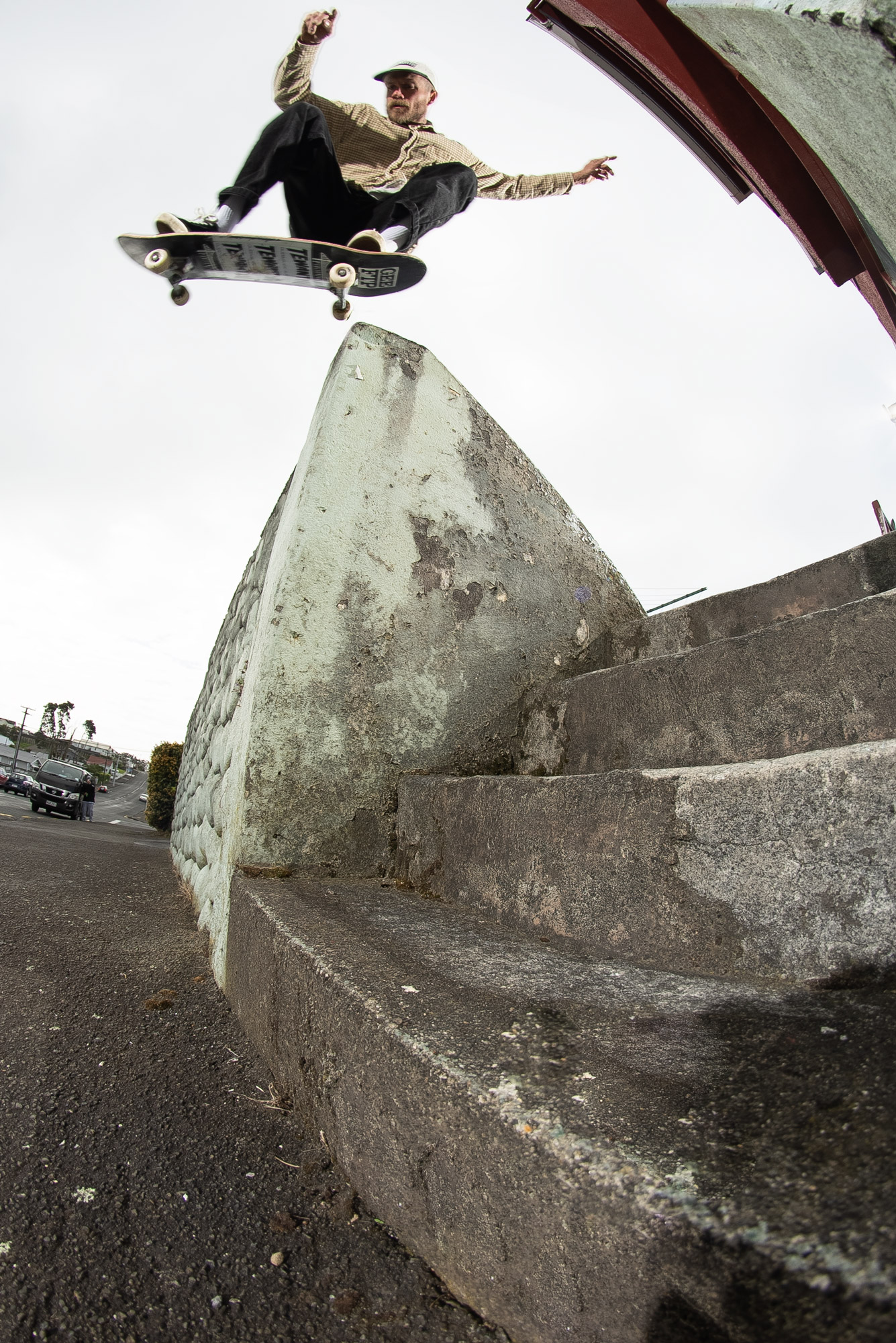 Andrew “Beacho” Beauchamp, switch backside 50-50 grind, New Plymouth. Photo by Ben D‘Ath.