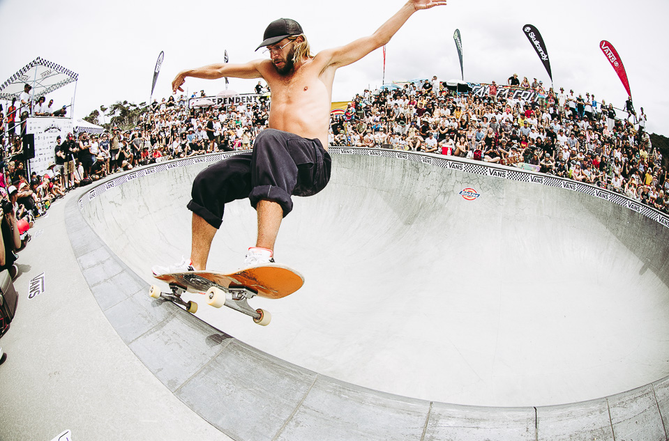 Noah, frontside alley-oop frontside grind.