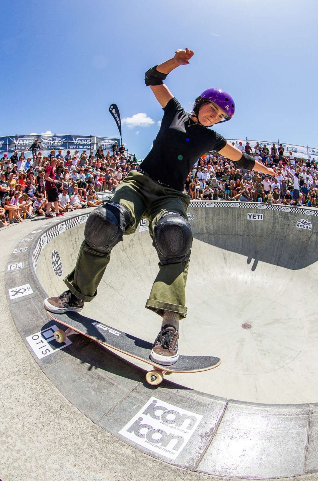 Aaliyah Wilson, frontside 50-50 grind.