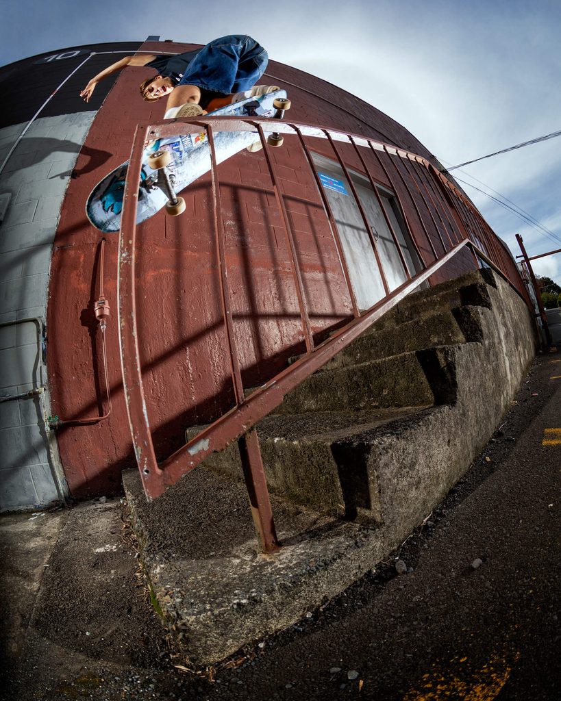 Backside Smith grind. Photo by Kingsley Attwood. (As seen in his Boardertown advert from Manual Magazine, Issue 75.)
